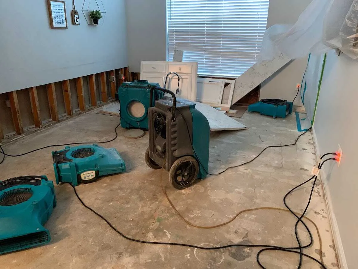 Dehumidifier in flood-cut room for Water Damage Restoration in Somers